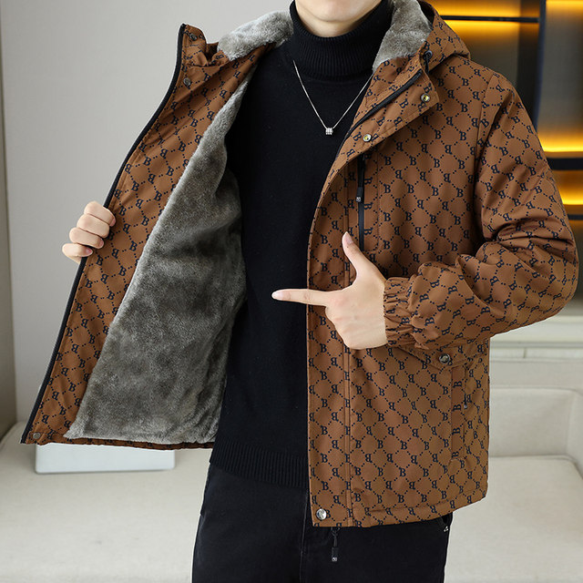 Fleece-Lined Jacket for Men, Autumn and Winter 2025 New Trendy Hooded Winter Clothing, Thickened Warm Clothes for Teenagers, Men's Jacket