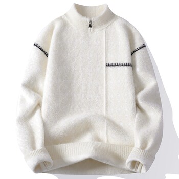 Half-Zip Stand-Up Collar Knit Sweater for Men, Winter 2025 New Trendy Brand Color-Blocking Loose Casual Warm Lazy Style Sweater
