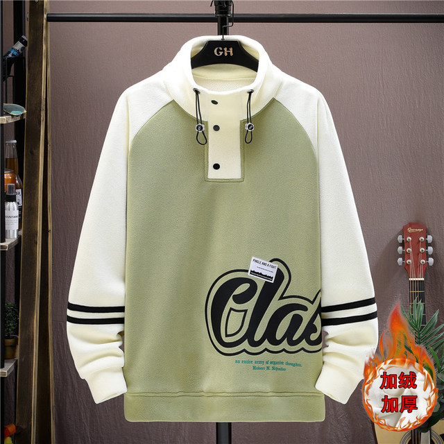 Ollie Fleece Sweatshirt for Men, New Autumn and Winter Style, Loose Fit, Trendy Round Neck, Fleece-Lined, Thickened, Double-Sided Fleece Base Layer, Warm Top