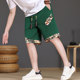 New Chinese Style Men's Summer Ice Silk Cool Five-Point Casual Shorts, National Trend Patchwork Straight-Leg Cool Beach Shorts