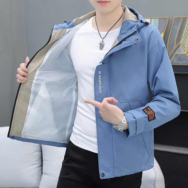 2025 Spring and Autumn New Workwear Jacket Men's Hooded Windbreaker Trendy Cool High-End Windproof Jacket