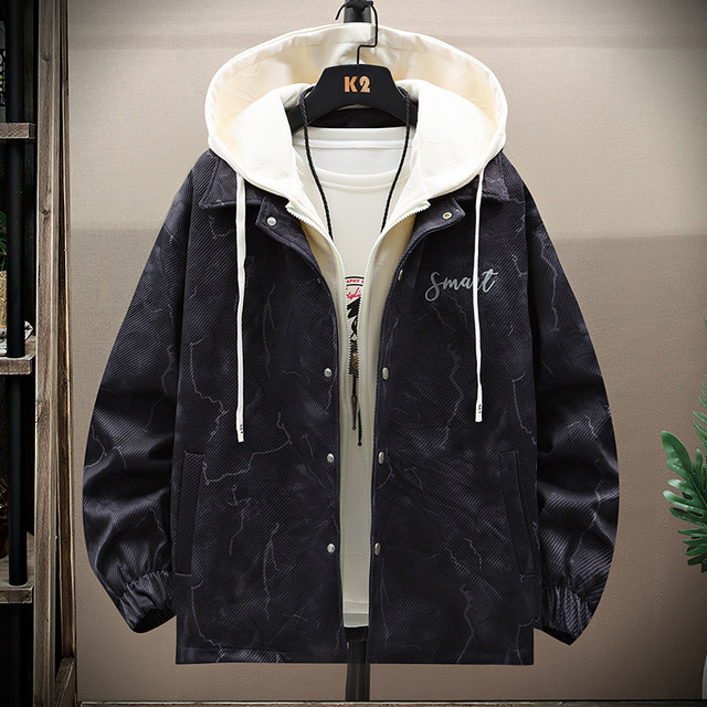 Fake Two-Piece Hooded Jacket for Men, Spring and Autumn 2026 New Tie-Dye Printed Jacket, Trendy Casual Top for Teenagers