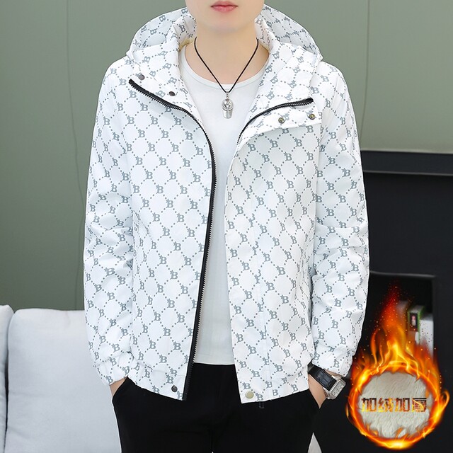 Winter Jacket for Men, Fleece-Lined and Thickened, Trendy Brand Letter Print Jacket, Men's Hooded Autumn and Winter Casual Youth Cotton-Padded Jacket