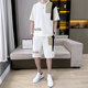 Teenagers' Waffle T-Shirt, Fashionable and Handsome Short-Sleeved Shorts Set, Men's Summer Loose Ice Silk Casual Two-Piece Set