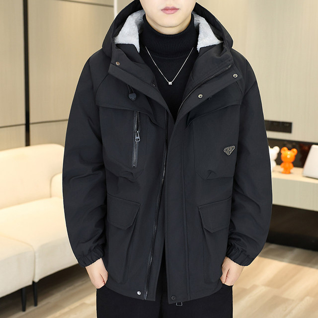 Youth Winter Fleece-Lined Thick Parka for Men 2025 New Warm Hooded Loose Casual Cotton Jacket Coat