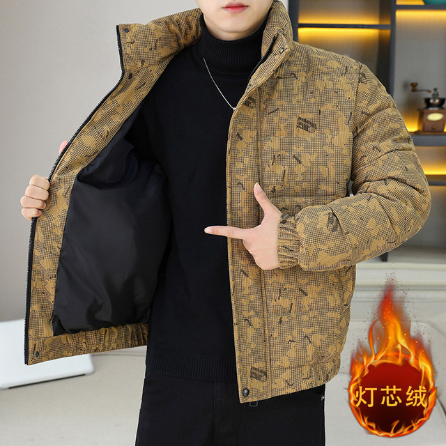 Corduroy cotton coat men's winter thickened warm down cotton coat trendy brand stand-up collar bread coat high-end handsome cotton jacket