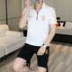 European High-End Men's Two-Piece Summer Outfit Trendy Casual Stand-Up Collar Embroidered Short-Sleeve Shorts Set Men's T-Shirt