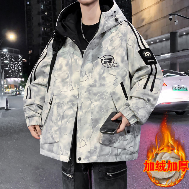 2025 winter new style velvet thickened work jacket hooded Hong Kong style loose youth trendy brand party jacket