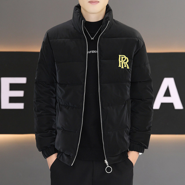 High-End Embroidered Cotton Jacket for Men, New Thickened Warm Stand-Up Collar Cotton Coat for Autumn and Winter, Trendy Versatile Short Cotton-Padded Jacket