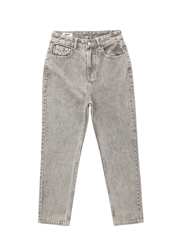 140 Us Dollars Export Women's Clothing Spring and Autumn Non-Stretch Gray High-Waisted Boyfriend Style Straight-Leg Pants