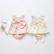 2022 summer fit new baby suit pure cotton foreign air princess 1 year old female baby sleeveless jacket pants two sets 2