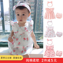 Summer womens baby pure cotton one-piece dress net red suit 0-1 years 2 infant child princess skirt baby foreign air skirt