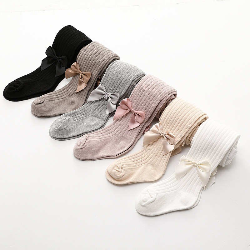 Spring and autumn pure cotton baby baby pantyhose 1-3 years old 2 girls inner pants Korean version children's bow can be opened