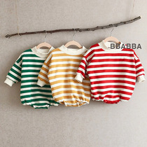 ins south korea same spring and autumn clothing baby conjoined stripe loose climbing clothes male and female baby triangle bag farting khaclothes