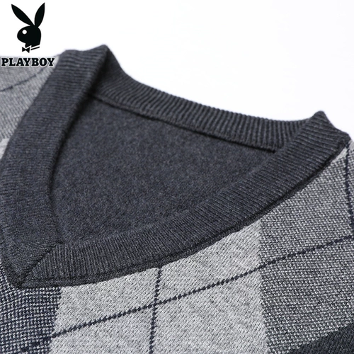 Playboy, демисезонный шерстяной жилет без рукавов, для мужчины среднего возраста, V-образный вырез
