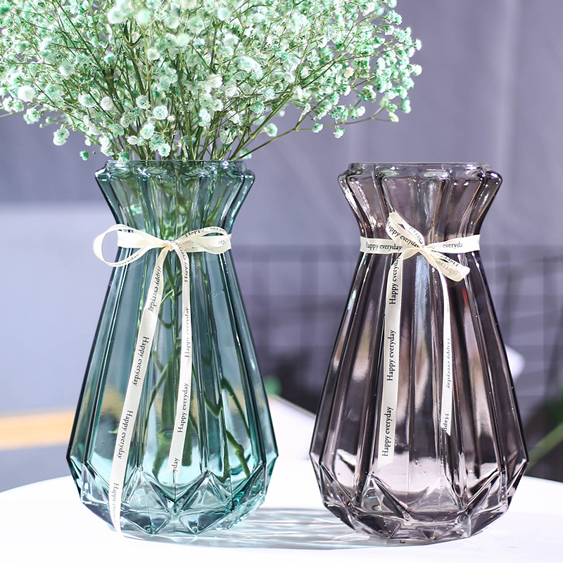 Simple European-style bamboo hydroponic glass vase Hydroponic plants Golden Ge flower pot simulation dry flower arrangement vase ornament