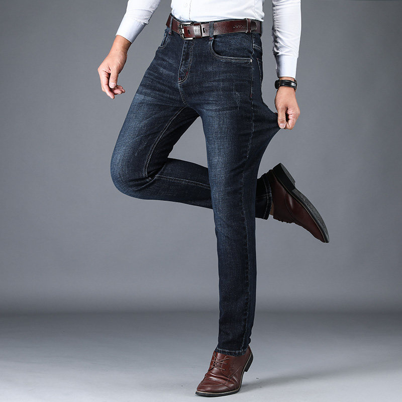 Brand jeans men loose straight tube mid - waist light business 2022 fall elastic trend jeans