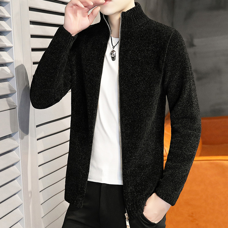 2026 Spring and Autumn New Men's Cardigan Jacket Thin Casual Chenille Knitted Outerwear Trendy Men's Jacket