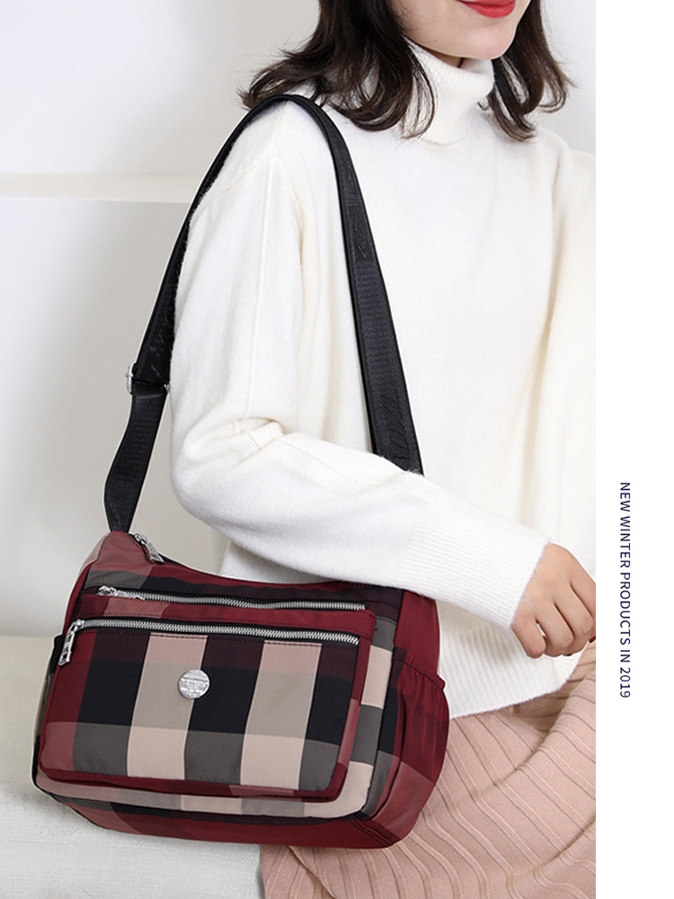 Plaid Crossbody Bag Multi-Layer Shoulder Bag Cloth Bag Backpack Oxford Cloth Women's Bag Canvas Large Capacity Travel Mom Bag