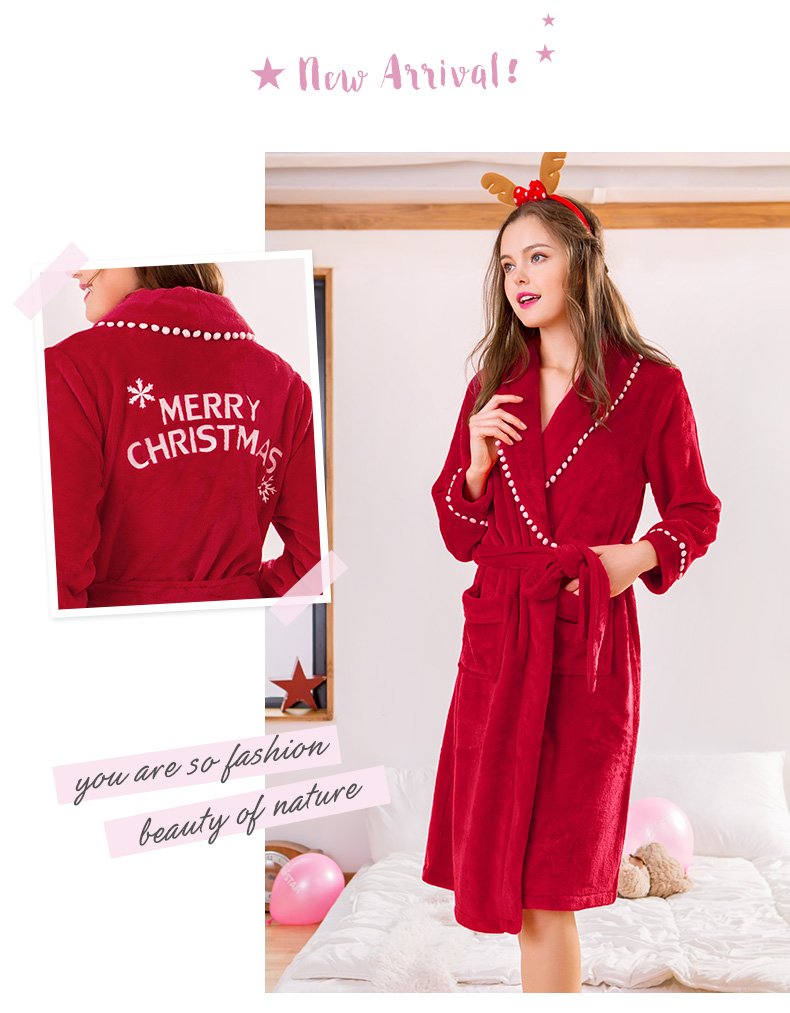 Chạy bộ đồ ngủ siêu nhỏ cho nữ áo dài tay mùa thu và mùa đông mẫu dễ thương flannel dày phần dịch vụ gia đình phù hợp với mùa thu đỏ - Night Robe áo choàng mùa đông nam giới