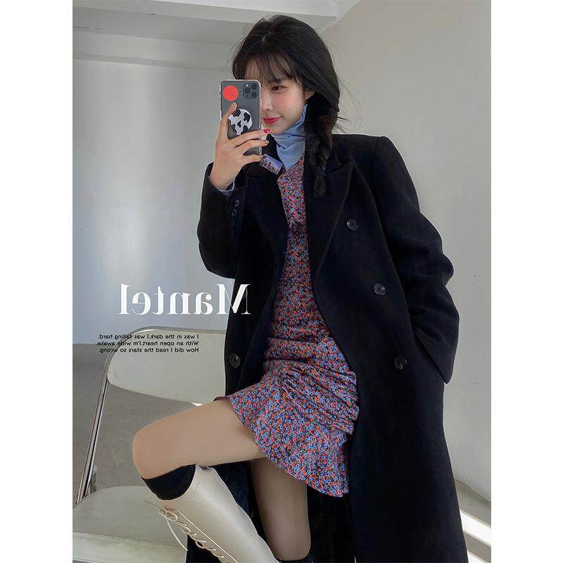 Black Fur Coats Woman Mid 2022 Autumn Winter New advanced senses Shoulders Thickened Suits Son Coats