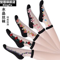 Crystal Cotton Bottom Ice Silk Socks Woman Short Thin middle cylinder jacquard mother Sox Spring Summer lady Senile Fiberglass Socks