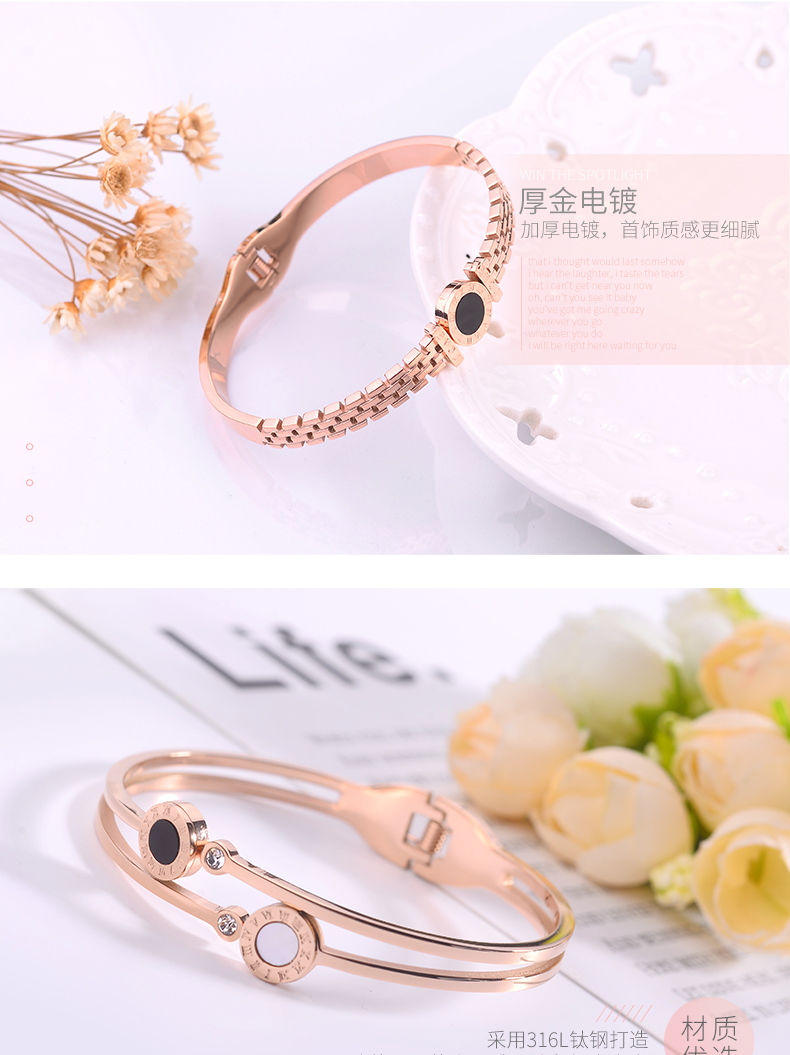 Phiên bản Hàn Quốc cá tính đơn giản của vòng tay nữ bằng thép titan hoang dã không phai màu vàng hồng vòng tay học sinh mở trang sức nhỏ tươi vòng vàng 18k