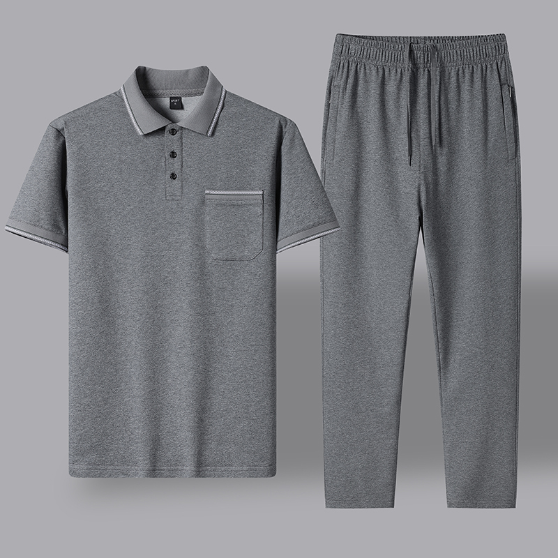 Middle-Aged and Elderly Men's Short-Sleeved T-Shirt Polo Shirt and Pants Suit Summer Pure Cotton Loose Casual Sportswear Dad Outfit