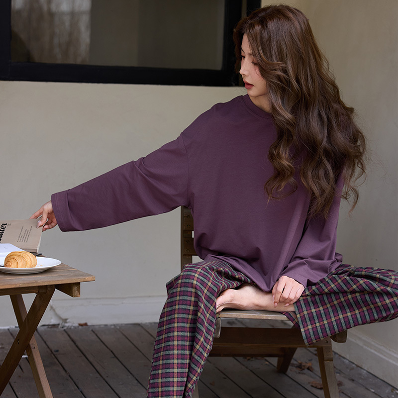 25 Years New Model Modal Cotton Pajamas for Women, Spring and Autumn Long-Sleeved Casual Home Wear, Soft and Loose Round Neck Long Pants Set