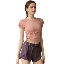 Yoga clothing suit for women 2024 new drawstring blouse fitness short-sleeved thin loose running sports shorts summer