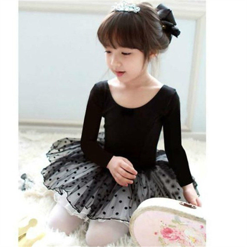 Children's dance costume girls ballet skirt spring and autumn pure cotton long sleeves practice exam exam dress gymnastics toddler fluffy skirt