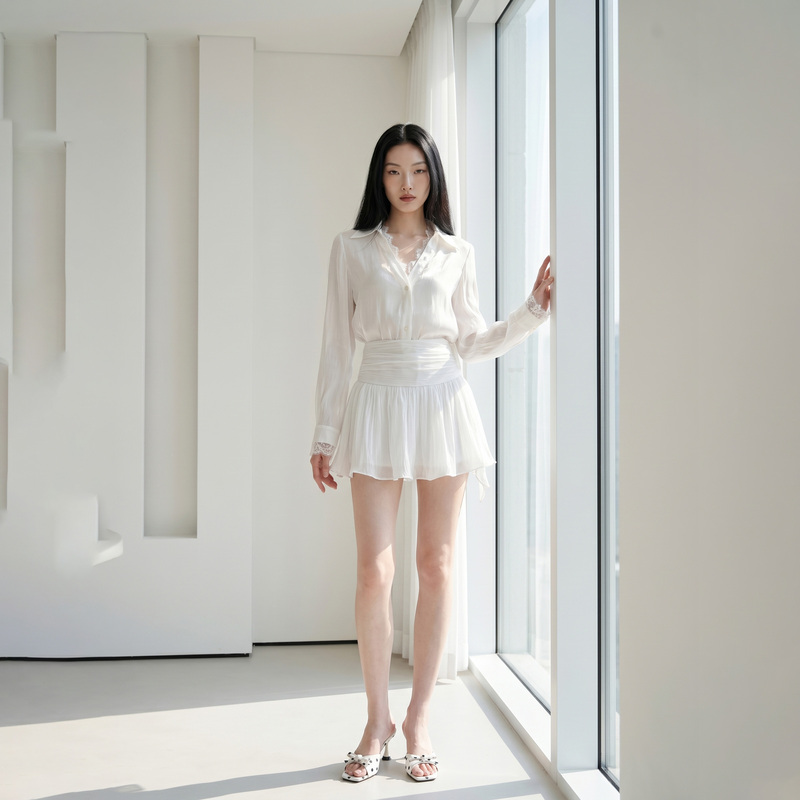 Spicy Lace Splicing See-Through Mesh Shirt-Style Short Skirt for Women, Pure Desire Style, Slimming Fairy Skirt, Backless Two-Piece Set