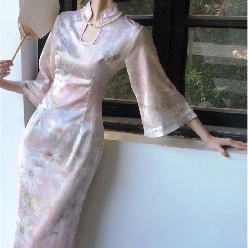 Plus Size 150kg for Curvy Women: Cool and Stunning Pink Chinese Style New Traditional Girl's Qipao Long Dress with an Elegant Vibe