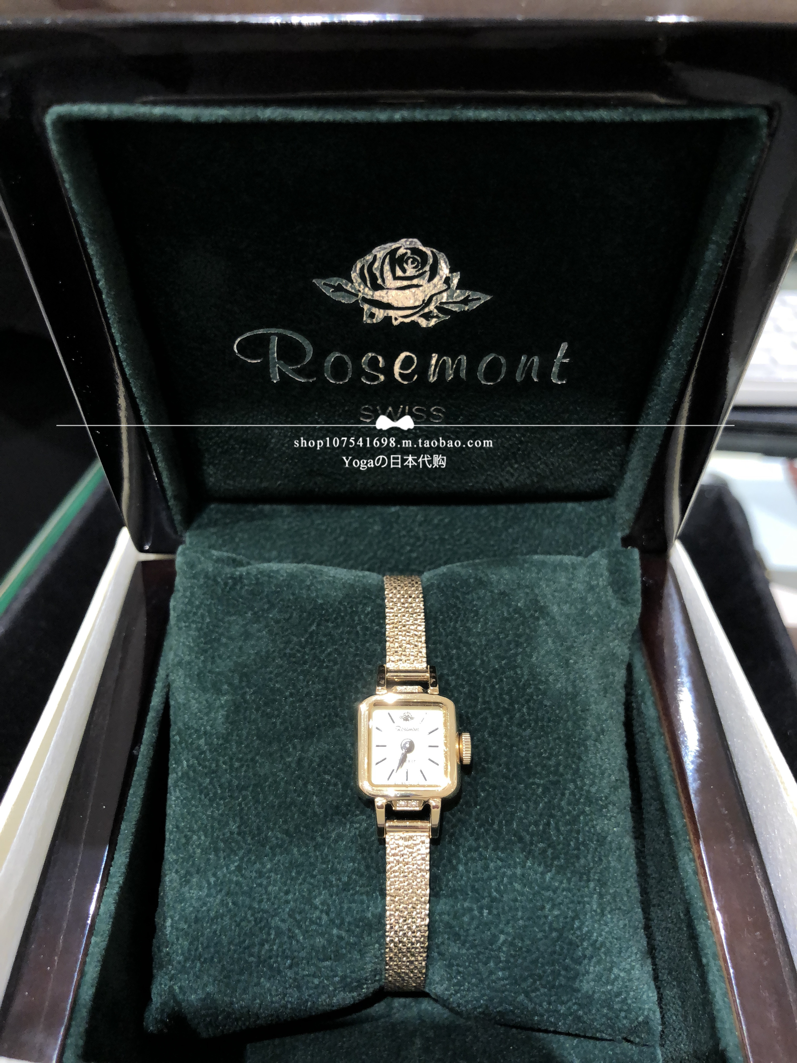 Japan Direct Mail Rosemont Swiss Made Rose Zircon Small Square Plate Metal Strap Watch