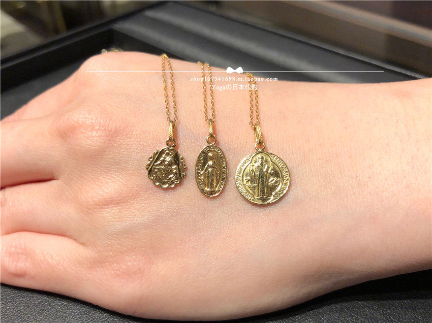 Japan direct delivery ginza rim Ginza 18k vintage carved round brand goddess Jesus necklace