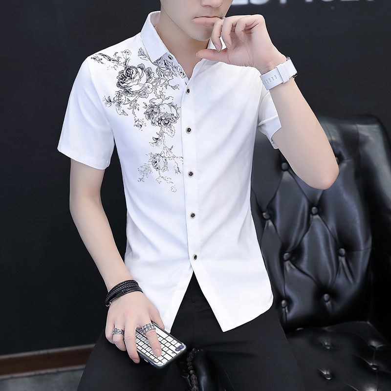 Short sleeve shirt men's 2020 summer new Korean slim ins printed inch shirt fashion handsome shirt coat