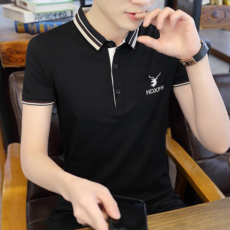Summer new short sleeve T-shirt polo shirt male Korean version slim lapel clothing trend handsome youth Paul shirt