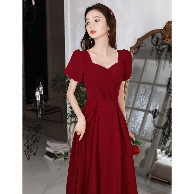 Evening dress, burgundy summer wedding dress, suitable for teen
