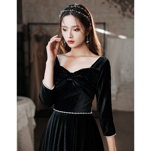 Черное летнее элитное вечернее платье, юбка, французский стиль, изысканный стиль