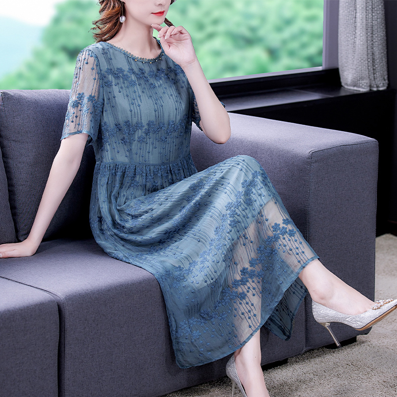 Hangzhou True Silk Mulberry Silk Dress High-end Foreign Pie Luxury Great Lady Broadwife Fashion and Fashion Minus Wear and Slim Fit