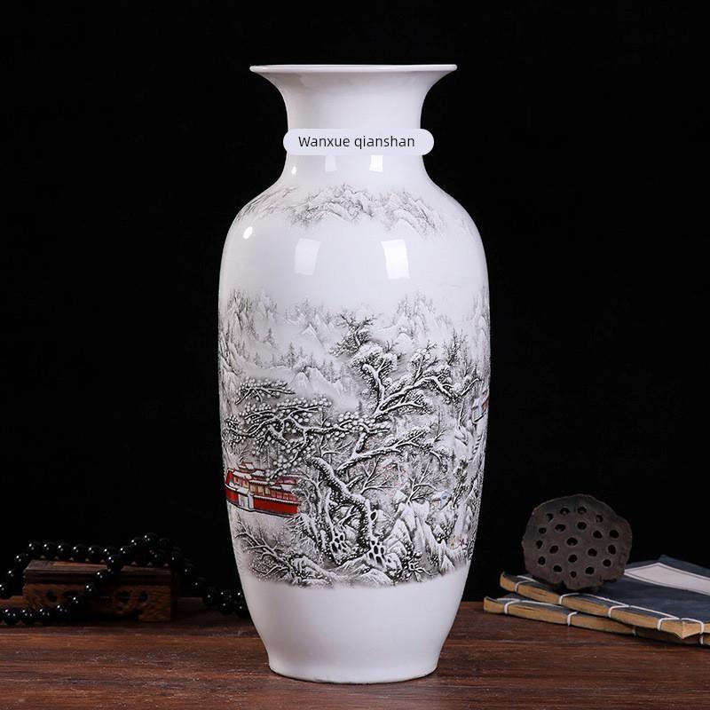 Feather Duster Storage Bottle, Ceramic Ware, Antique-Style Blue and White Porcelain Large Vase, Decorative Piece for Living Room, Bamboo Flower Arrangement
