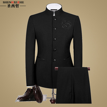 Shengxizhe tunic Young men slim Chinese stand-up collar Tang suit Chinese wedding dress Chinese style suit suit