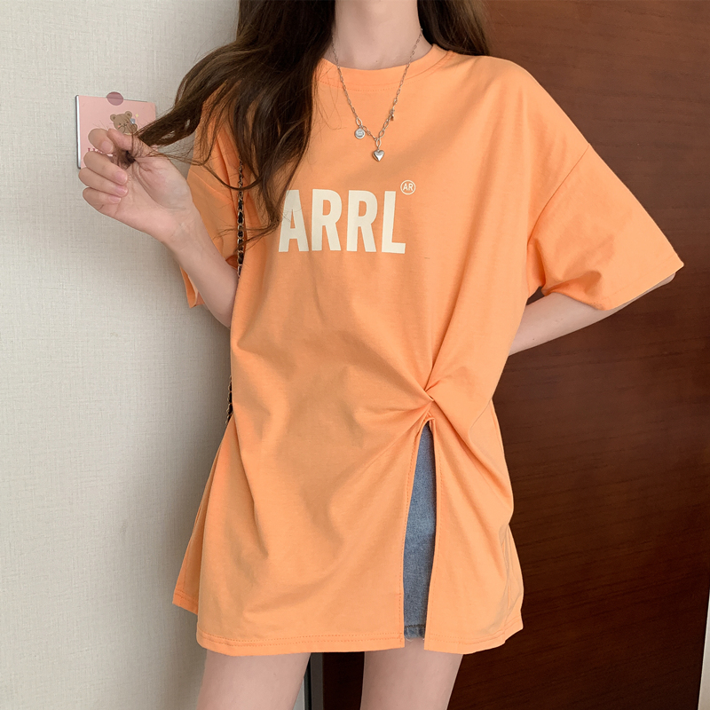 Trendy ins Hot-Selling Women's Short-Sleeve T-Shirt, Summer Loose Design, Unique Mid-Length Irregular Slit Top, Trendy Trendy ins Hot-Selling Women's Short-Sleeve T-Shirt, Summer Loose Design, Unique Mid-Length Irregular Slit Top, Trendy