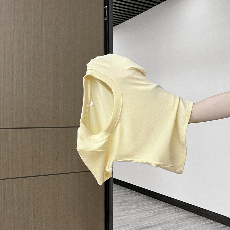 Yellow Short-Sleeve T-Shirt for Women, Summer, Sweet and Spicy, Round Neck, Slim Fit, Short Style, Trendy Waist-Cinching Top