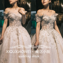 One-shouldered main wedding dress 2021 new bride forest super fairy dream starry sky big tail european-style French female