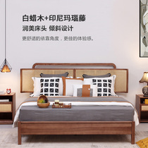 Nordic solid wood bed modern simple ash wood rattan 1 5 meters 1 8 single bed bedroom double bed Internet celebrity B&B