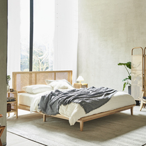 Natural Indonesian rattan bed simple modern creative bedroom large bed Japanese style B&B hotel solid wood double bed