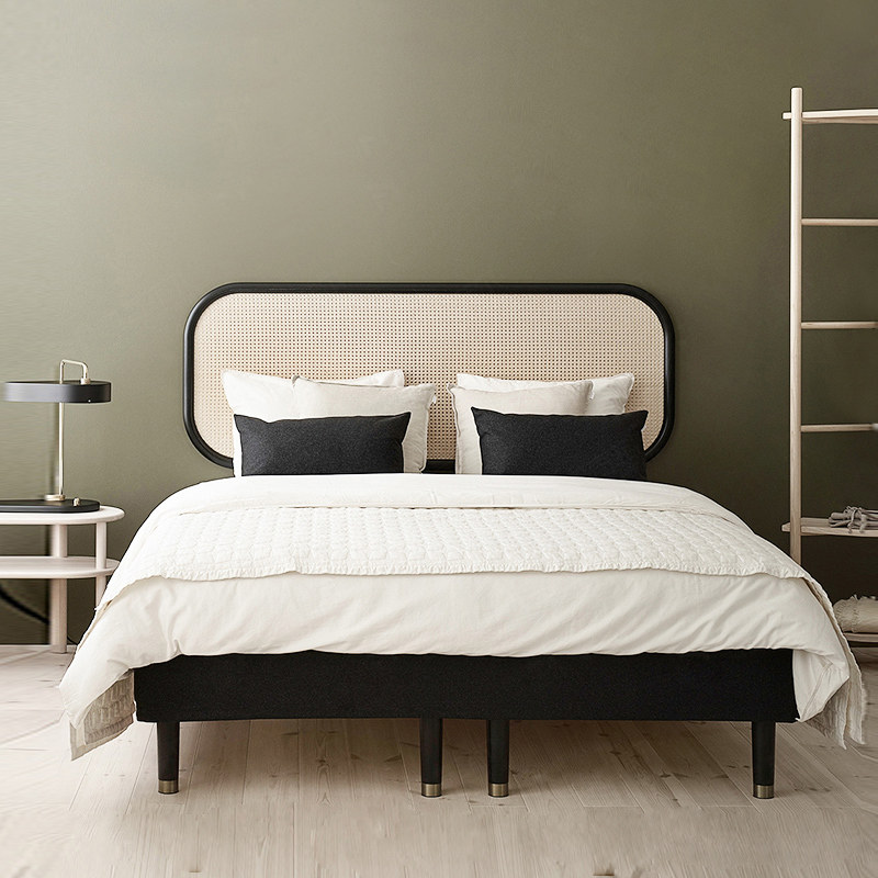 Nordic natural rattan double bed bed and breakfast Modern simple rattan woven bed creative household bedroom solid wood bed 1 8 meters