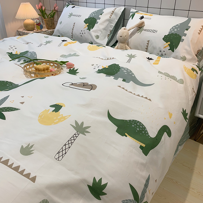 Dinosaur cartoon cute boy cotton muted on four-piece set of pure cotton ins wind three-piece set small fresh duvet cover 4