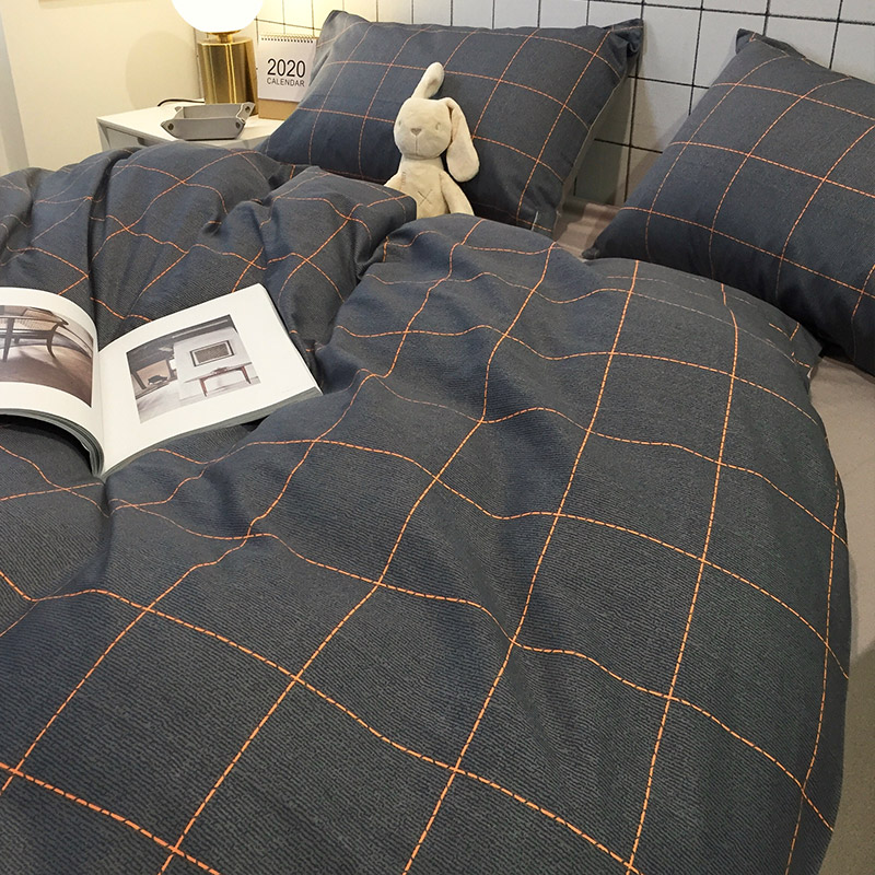 Four sets of Nordic wind cotton beds on pure cotton with three minimal set of simple men to set summer